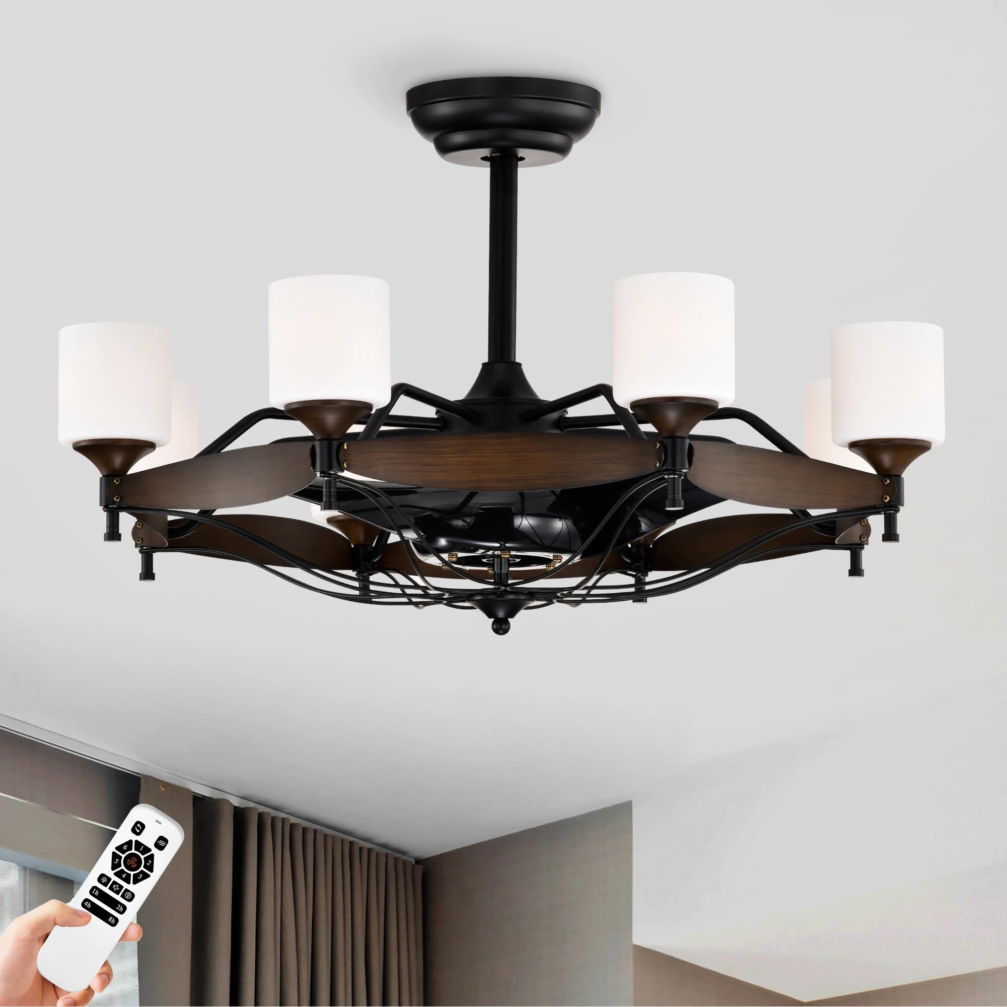Dia 33 inch Chandelier Ceiling Fan With Remote Control,DC Motor ,6 Speed,3 ABS Blades for Bedroom Dining Room Living Room Kitche