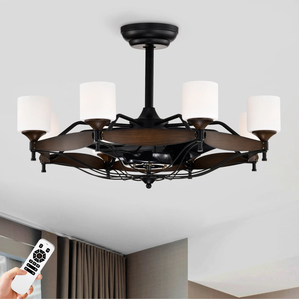 Dia 33 inch Chandelier Ceiling Fan With Remote Control,DC Motor ,6 Speed,3 ABS Blades for Bedroom Dining Room Living Room Kitche