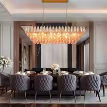 Modern 54" Rectangle Gold Chandelier, 12-Light Smoke Glass Pendant Light for Dining Room, Kitchen, Living Room & Bedroom,
