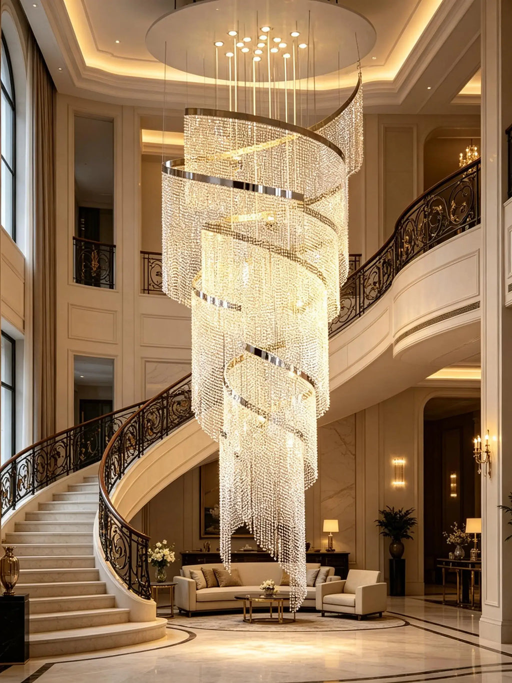 Spiral Crystal Chandelier, Modern LED Light Fixture for Staircase Hallway Lobby Luxury Home Decor
