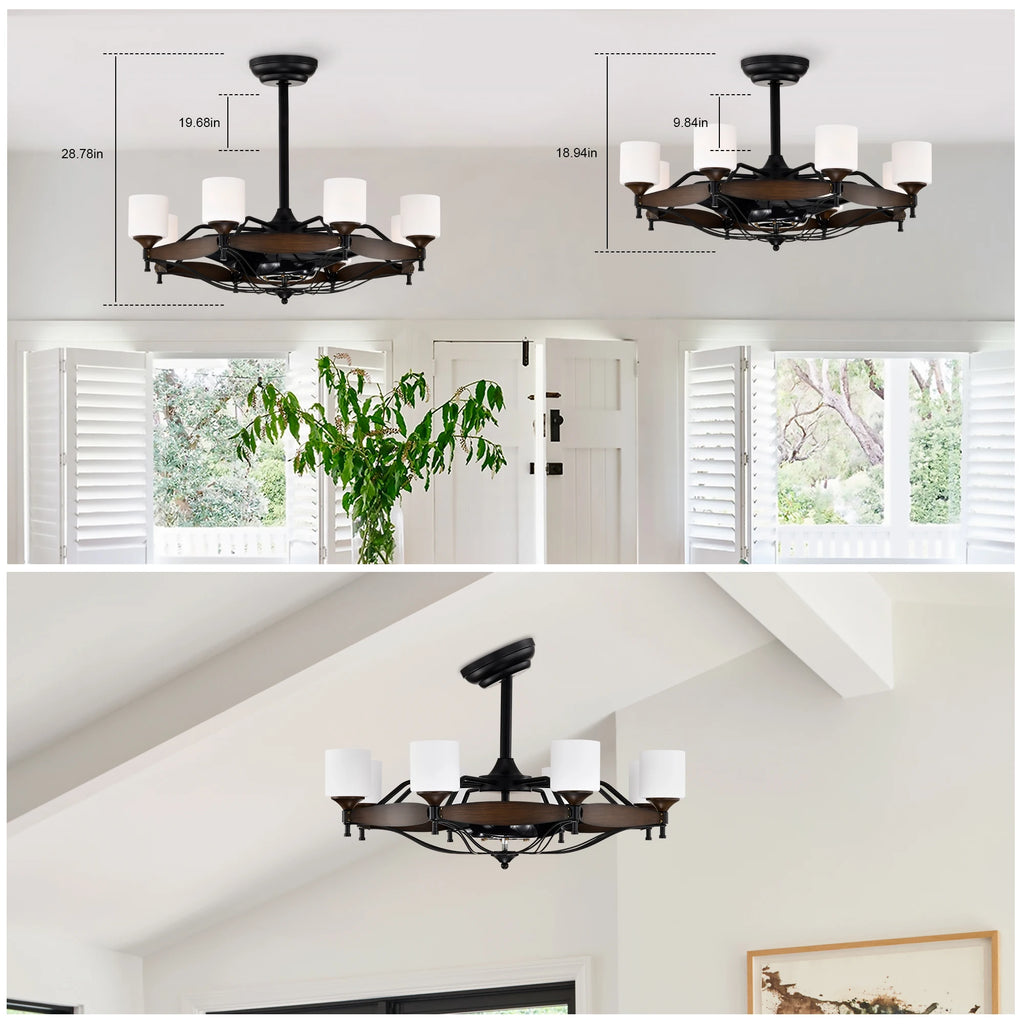 Dia 33 inch Chandelier Ceiling Fan With Remote Control,DC Motor ,6 Speed,3 ABS Blades for Bedroom Dining Room Living Room Kitche