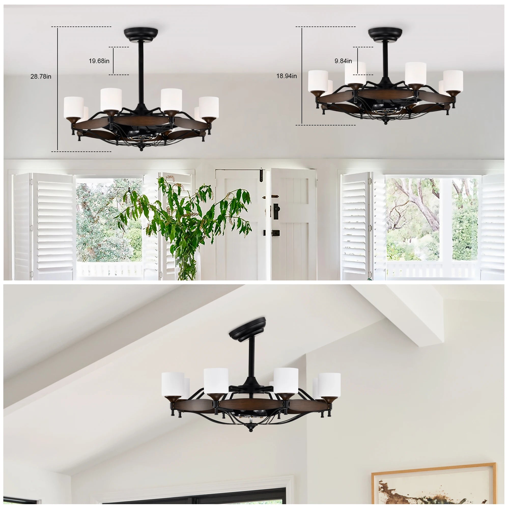 Dia 33 inch Chandelier Ceiling Fan With Remote Control,DC Motor ,6 Speed,3 ABS Blades for Bedroom Dining Room Living Room Kitche