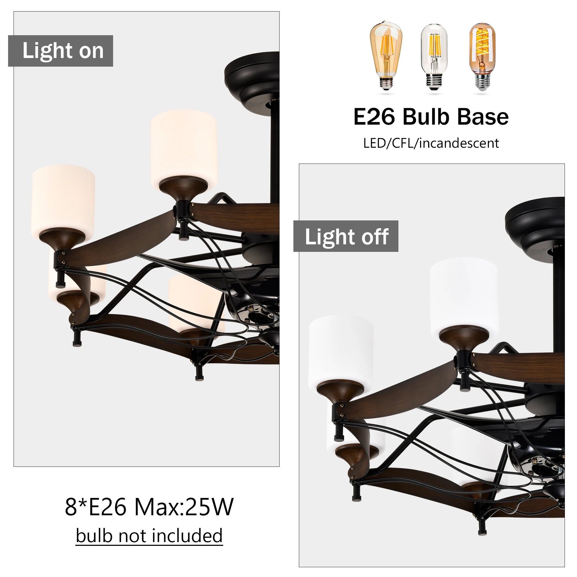 Dia 33 inch Chandelier Ceiling Fan With Remote Control,DC Motor ,6 Speed,3 ABS Blades for Bedroom Dining Room Living Room Kitche