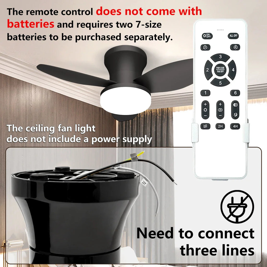 Mexllex Three Leaf Ceiling Fan with Light & Remote Control, 6 Speed, Reversible Noiseless, Dimmable LED Chandelier for Bedroom