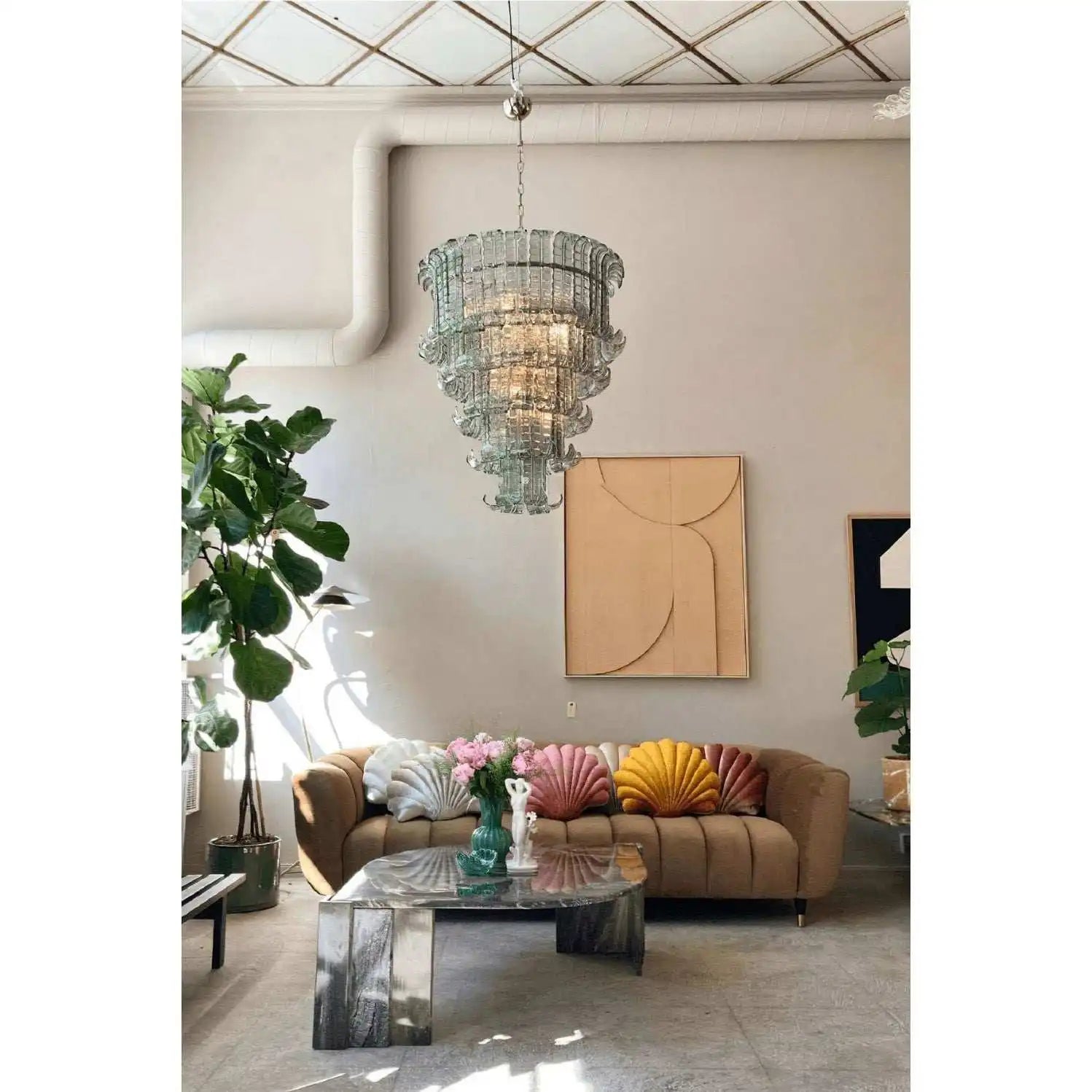 Modern Vintage Two Hook Murano Glass Chandelierdouble Layer Retro Pendant Light For Dining Room Living Room Home Decoration