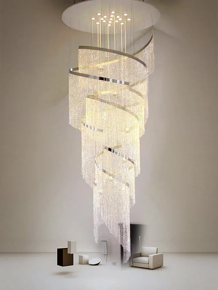 Spiral Crystal Chandelier, Modern LED Light Fixture for Staircase Hallway Lobby Luxury Home Decor