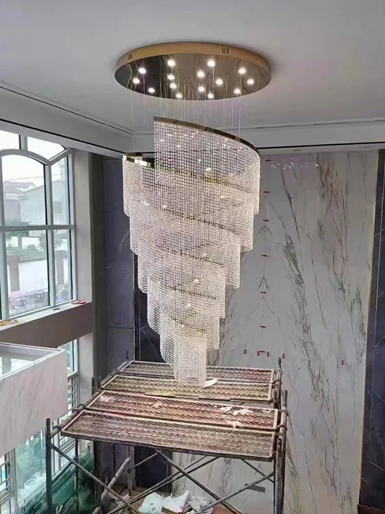 Spiral Crystal Chandelier, Modern LED Light Fixture for Staircase Hallway Lobby Luxury Home Decor