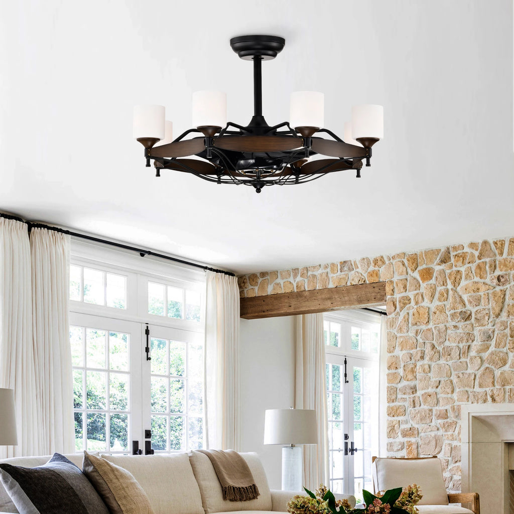 Dia 33 inch Chandelier Ceiling Fan With Remote Control,DC Motor ,6 Speed,3 ABS Blades for Bedroom Dining Room Living Room Kitche