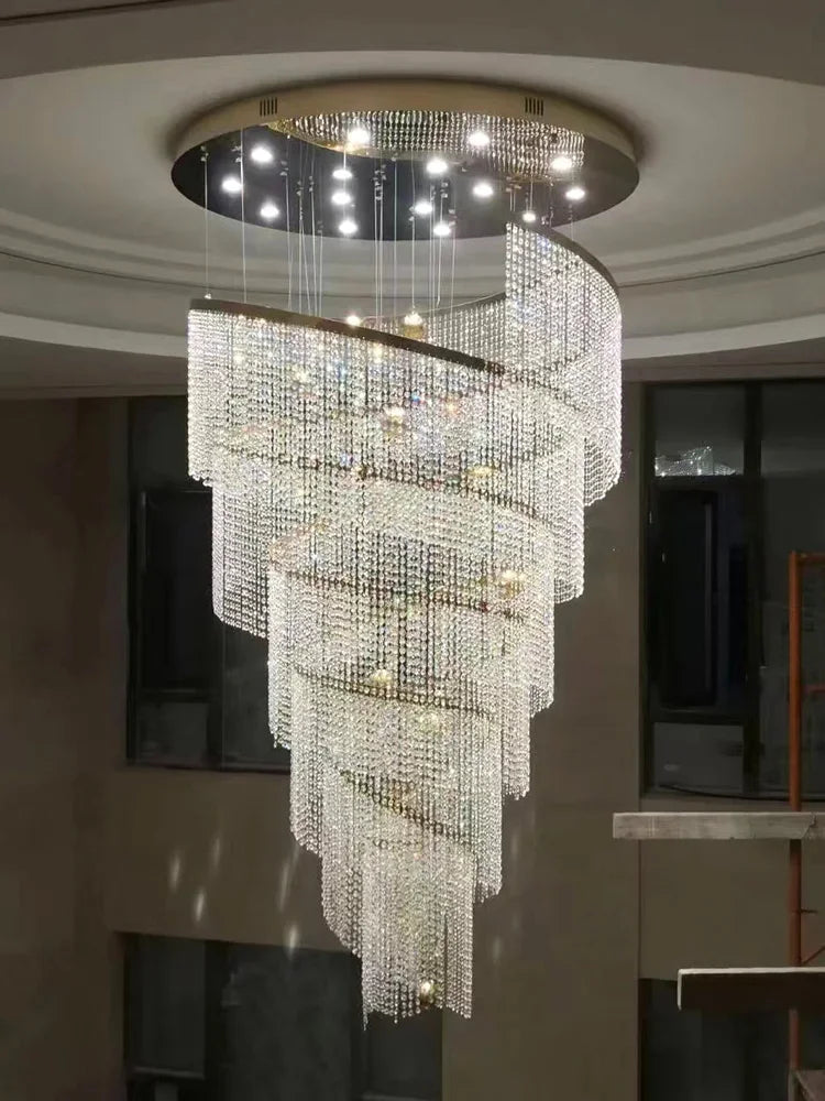 Spiral Crystal Chandelier, Modern LED Light Fixture for Staircase Hallway Lobby Luxury Home Decor