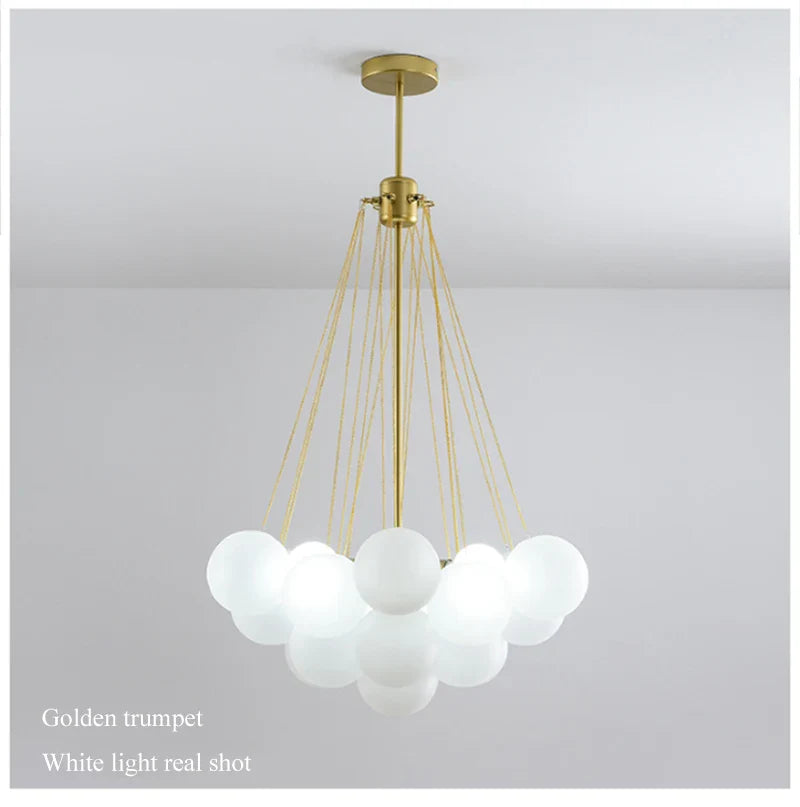 Modern Frosted Glass Ball Ceiling Chandelier Black Gold Pendant Lights 19/37 Glass Hanging Lamp for Dining Living Room