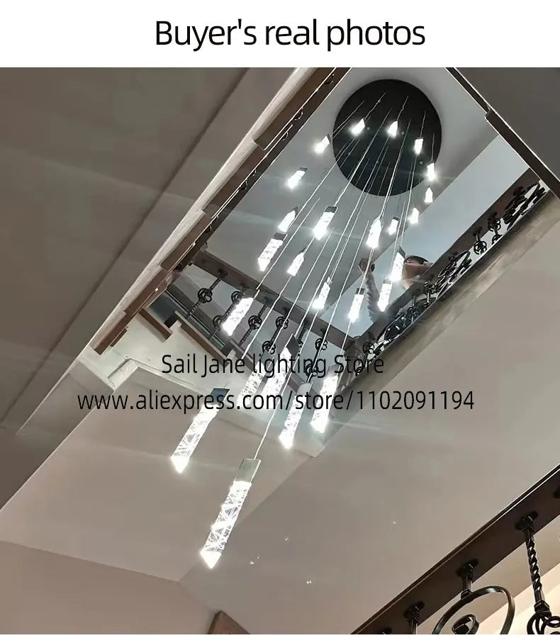 Crystal Pendant Lamp Ndoor Lighting Living Room Ceiling Light LED Hanging Dining Room Pendant Modern Glossy Staircase Chandelier