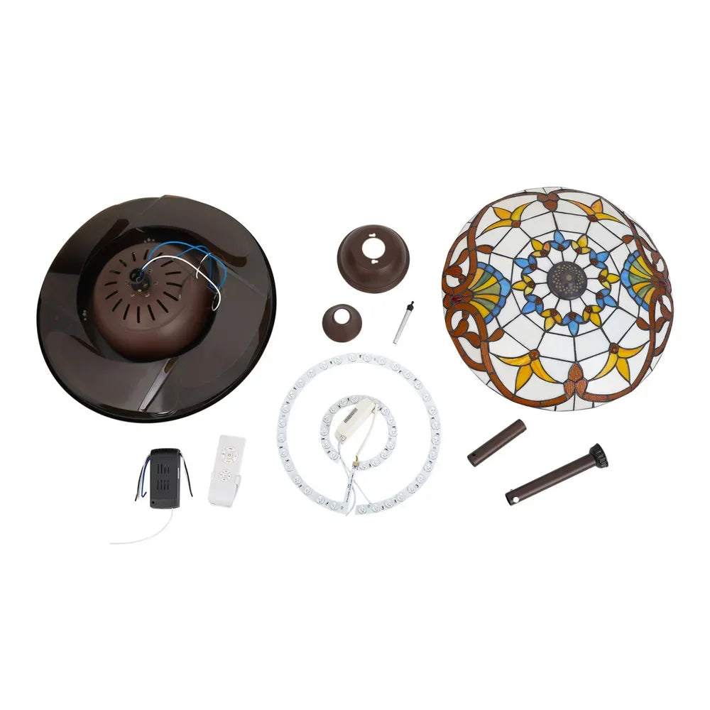 42 in Tiffany Style Ceiling Fan W/ Light, Remote Control, 3 Color Changing LED & 3 Speed Setting, Modern Fan for Living Room Use