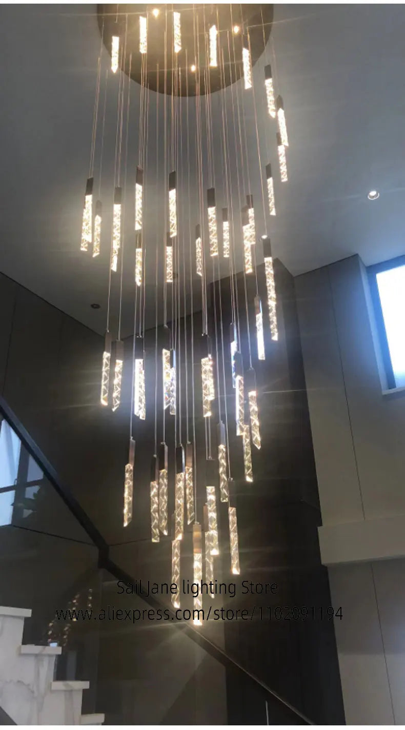 Crystal Pendant Lamp Ndoor Lighting Living Room Ceiling Light LED Hanging Dining Room Pendant Modern Glossy Staircase Chandelier