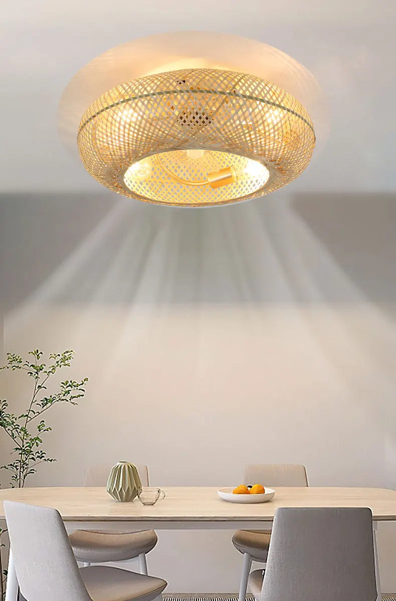 Bamboo Ceiling Fan Fans With Lights Remote Control Bedroom Decor Ventilator Lamp 50cm Air Invisible Blades Retractable Silent