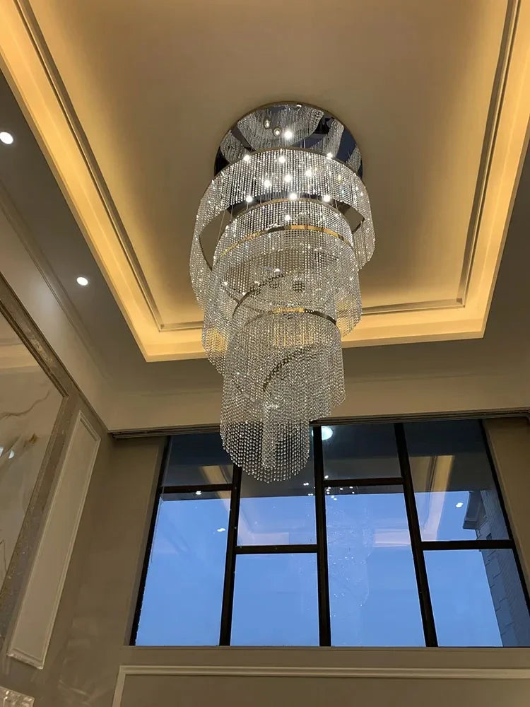 Spiral Crystal Chandelier, Modern LED Light Fixture for Staircase Hallway Lobby Luxury Home Decor