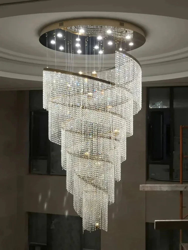 Spiral Crystal Chandelier, Modern LED Light Fixture for Staircase Hallway Lobby Luxury Home Decor