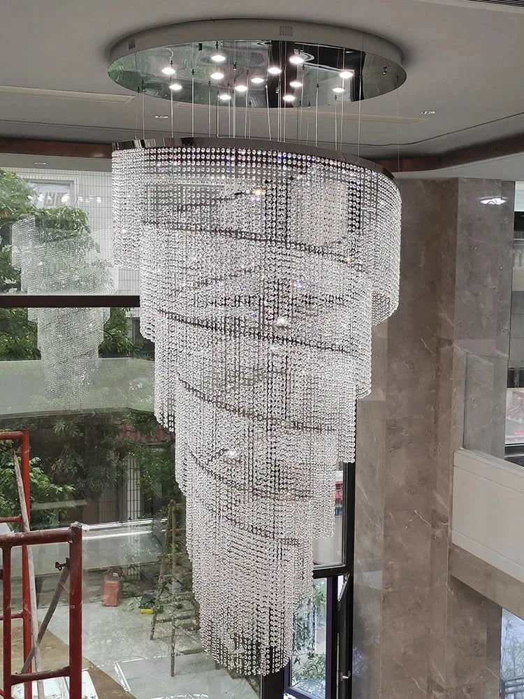 Spiral Crystal Chandelier, Modern LED Light Fixture for Staircase Hallway Lobby Luxury Home Decor